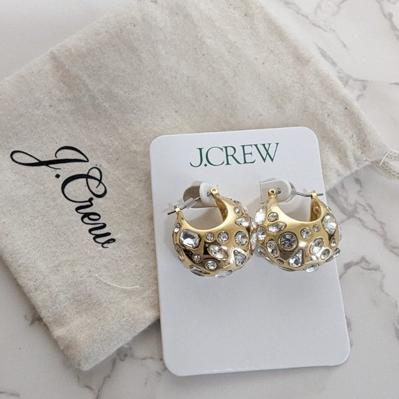 J.Crew Crystal-studded Huggie Hoop Earrings - Picture 3 of 5